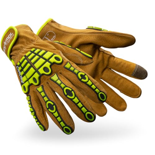 HexArmor Chrome Series 4090IMP IronHide Leather Work Gloves - ANSI A8 Cut Resistance, Level 2 Impact Protection, Fluid-Resistant OilGuard, Touchscreen Capable | Large - color: 4090imp | Ironhide & Impact, size: Large