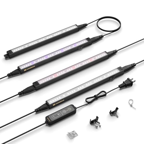 Maygrove Plant Grow Light 1ft, Tunable Full Spectrum LED Grow Light Strips 28W (4 x 7W), T5 Growing Lamp with Timer & Dimming Controller for Indoor Plants, Greenhouse, High PPFD, 4-Pack - color: Red+Purple+White, size: 1ft-black Cover