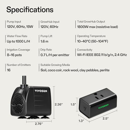 VIVOSUN Automatic Drip Irrigation Kit, Smart Watering System with 16 Drip Emitters, 4mm Fast Flow, App-Controlled A10 GrowHub, Quiet 15W Pump, Anti-Siphon & Filtered for Indoor Plants - style: Smart Drip Irrigation
