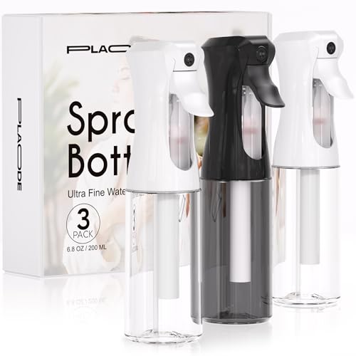 3 Pack Spray Bottle for Hair - Continuous Hair Spray Bottles Refillable Mister Sprayer for Hairstyling, Plants, Pets, Skincare, Cleaning (6.8 OZ/200ML, Black+White+White) - color: Black White White, size: (3-Pack)-6.8 Oz