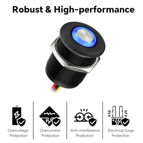 12 Volt Light Dimmer RV Boat High-Side PWM Dimming Switch, 7/8" Mounting Hole w/Blue Backlight for LED Strip Light 12V LED Halogen Incandescent, All-Aluminum Shell, Rated 6A (Black) - color: Black