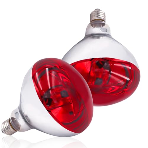 250 Watt R40 Red Heat Lamp Bulbs (2-Pack) - Infrared Incandescent Light Bulb for Chickens, Chicks, Reptiles, Pets, Poultry, Brooder, Coop, Bathroom & Sauna - E26 Base, 120V