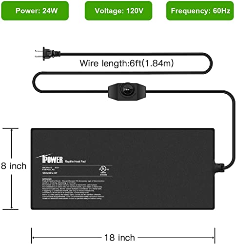 iPower 8 by 18-Inch Reptile Heat Mat with Temperature Adjustable Controller Knob, LCD Digital Aquarium Thermometer, Under Tank Warmer Terrarium Heat Pad for Reptiles and Amphibians - size: 8 X 18 Inch, style: Pad with Adjust Knob+ Thermometer
