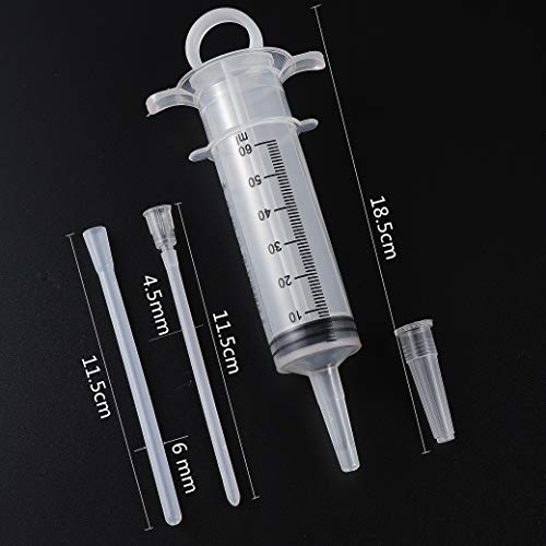 60ML Baby Bird Parrot Feeding Tubes, Liquid Medicine Feeder Push-Tube Pet Cat Dog Feeder with 2 Pcs Stainless Steel Metal Feeding Spoon - size: 60ML
