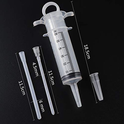60ML Baby Bird Parrot Feeding Tubes, Liquid Medicine Feeder Push-Tube Pet Cat Dog Feeder with 2 Pcs Stainless Steel Metal Feeding Spoon - size: 60ML