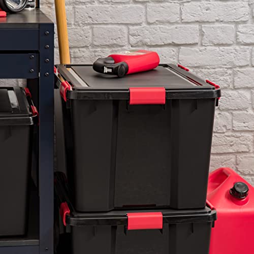 IRIS USA WeatherPro 74 Qt Storage Bins with Lids, 4 Pack, BPA-Free Plastic Gasket Box with Tight Latch and Seal, Stackable Nestable Tote Tub - Black/Red - size: 74 Qt. - 4 Pack