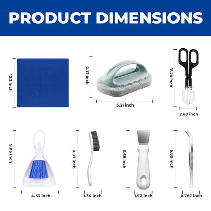 Bearded Dragon Tank Cleaning Kit, 7-in-1 Reptile Tank Cleaning Kit with Mini Dustpan and Brush, Feeding Tongs, Tweezer, Scraper & Cloth, Bearded Dragon Tank Accessories for Lizard & Gecko (Blue set)