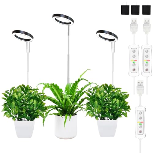 yadoker Plant Grow Light, LED Growing Light Full Spectrum for Indoor Plants,Height Adjustable, Automatic Timer, 5V Low Safe Voltage,Idea for Small Plant - color: 3.4 inch Matte Black, size: 3 Pack