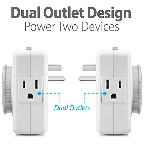 Fosmon Outlet Timers for Electrical Outlets, 24-Hour Dual Plug in Light Timers Programmable Indoor, Heavy Duty Electric Wall Plugs for Reptile, Grow Light, Grounded, 3 Prong/15A/1875W- 4 Pack