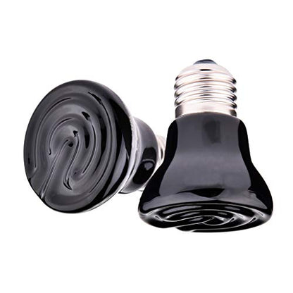 100W Mini Reptile Heat Lamp Bulb E26 Base Non-Light Emitting Infrared Ceramic Heat Emitter for Terrariums Turtles, Lizards, Snakes, and Small Pets 2-Pack