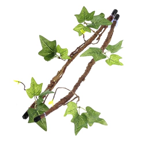Toyvian 2Pcs Reptile Jungle Vines Bend Branches with Leaves Terrarium Decoration for Leopard Gecko Iguana Dragon Climbing Pet Supplies with Strong Suction Cups