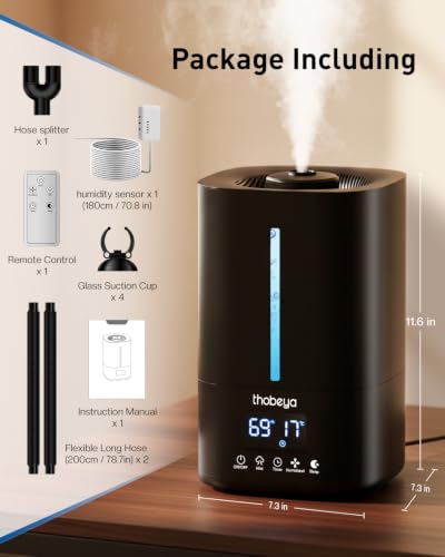 1.32 Gal / 5L Reptile Fogger Humidifier, with Remote & Timer, with Precise Humidity Control, Terrarium Humidifier Suitable for indoor Plants, Grow Tent, Greenhouse, Reptiles & Amphibians (Dual Hose)