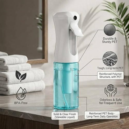 VIGOR PATH Continuous Spray Bottle 200ml/6.7oz Blue – Fine Mist, Leak-Proof, Refillable Hair & Cleaning Sprayer - color: BLUE