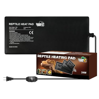 LUCKY HERP Reptile Heat Pad 8x18 Inch 24w, Under Tank Terrarium Heating Pad with Adjust Knob, Reptile Heat Mat for Turtle, Lizard, Hermit Crab, Frog, Snake - size: 8x18 Inch