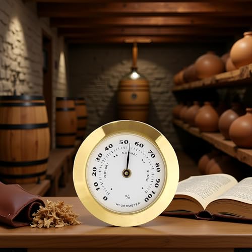 Golden Upgraded Mini 38mm Round Glass Analog Hygrometer Suitable for Humidors Guitar Violin, Thermometer with Probe Thermometers and Weather Instruments Temperature Reading Thermometer