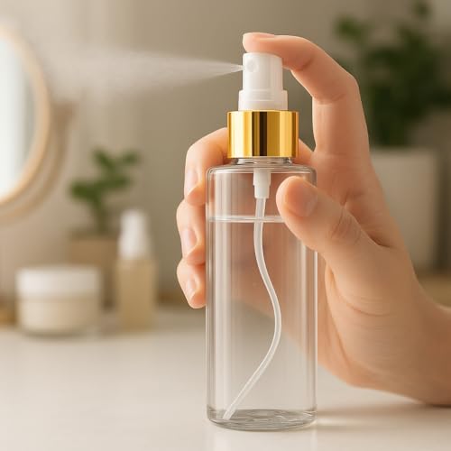 Bar5F Fine Mist Spray Bottle 4-Ounce Crystal-Clear and Firm BPA-Free Gold Misting Cap 6-Pack