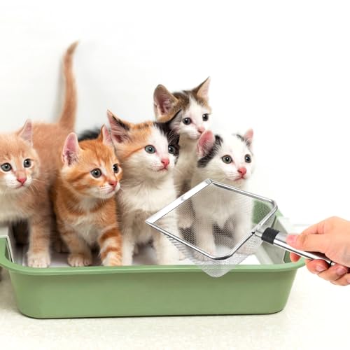 Kisangel Stainless Steel Cat Litter Scoop 11.22 Inch Mesh Sifter Metal Litter Box Scooper for Fast Clumping Waste Removal Non-Stick Surface 1 Pack for Home and Pet Store Use