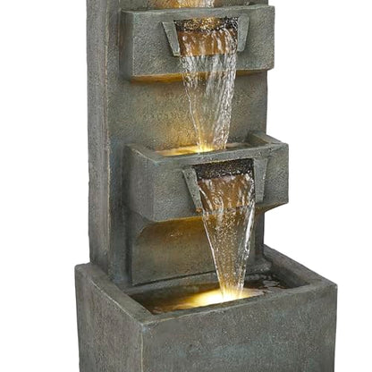 Alpine Corporation TZL406 33" 3 Tier Basin Cascading Fountain with LED Lights, Outdoor Water Feature for Garden, Patio, Backyard & Home Decor, Elegant Waterfall Design, Gray - style: 33"H - Gray 4-Tier w/ LEDs