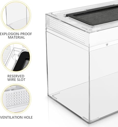 HELIME Reptile Polycarbonate Terrarium Kit 5 Piece Starter Habitat for Tarantula,Lizards,Frogs,Geckos,or Hermit Crabs,Tank with Escape-Proof Locking Lid,Hygrometer,Hide,Tweezer,Bowl,Sprayer - size: Small(12x7x9IN)