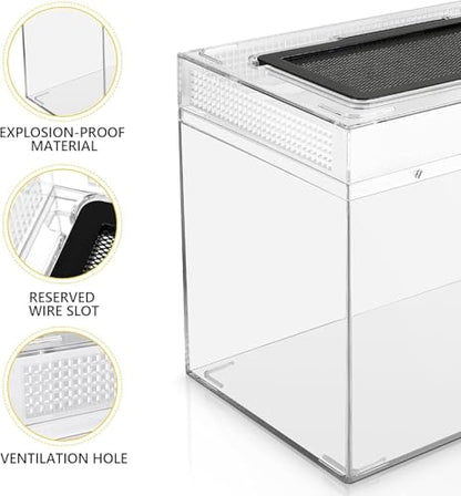 HELIME Reptile Polycarbonate Terrarium Kit 5 Piece Starter Habitat for Tarantula,Lizards,Frogs,Geckos,or Hermit Crabs,Tank with Escape-Proof Locking Lid,Hygrometer,Hide,Tweezer,Bowl,Sprayer - size: Small(12x7x9IN)