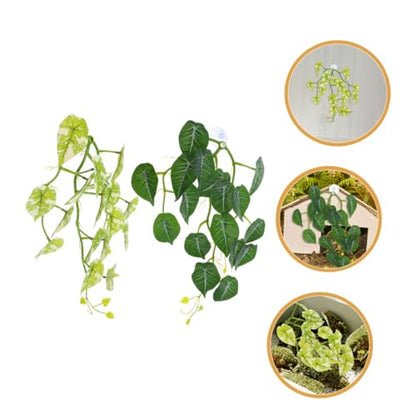 TOYANDONA 2pcs Realistic Leaves with Suction Cup Terrarium Decor for Turtle Habitat Flexible Vines for Natural Aesthetic