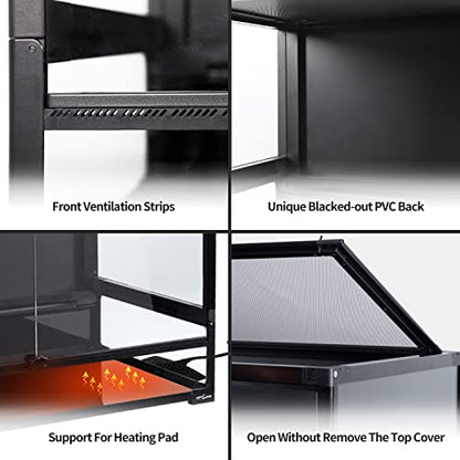 REPTI ZOO Collapsible 120 Gallon Reptile Tank, Tempered Glass Large Reptile Terrarium 48"x24"x24", Black PVC Back, Front & Top Ventilation & Anti Escape Lid, Easy Folding