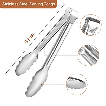 6 Pack Serving Tongs Kitchen Tongs, Buffet Tongs, Stainless Steel Food Tong Serving Tong, small tongs - size: 9Inch
