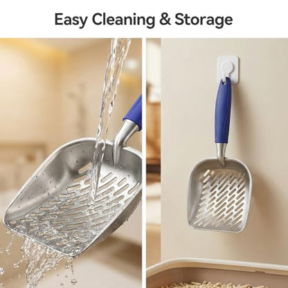 Cat Litter Scoop, Kitty Metal Scooper, Heavy Duty Aluminum Deep Sifter with Long Handle, Rustproof Durable Kitten Poop Shovel for Travel & Small Litter Box - color: Blue, size: Medium