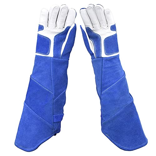 Anti-Bite Work Gloves, 55cm/ 21.6 Inch Bite Resistant Animal Handling Gloves for Welding, Gardening, Handling,Cutting (Color : Blue+White, Size : X-Large) - size: X-Large