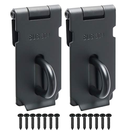 Alise 2PCS 3 Inch SUS 304 Stainless Steel Door Hasp Latch for Barn Door | Safety Packlock Clasp Hasp Lock Latch ,with Fixing Screw for External Doors Window Cabinet Pet Cage - color: Black, size: 3 inch-2p