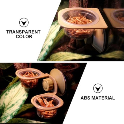 2pcs Suction Cup Reptile Feeding Bowls Set, Anti-Escape Lizard and Gecko Food Dishes for Terrarium, Sturdy Plastic Pet Feeder Accessories for Reptiles and Amphibians