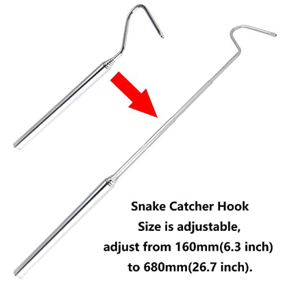 Portable Mini Snake Hook Collapsible Stainless Steel Snake Tongs and Reptile Supplies Hook Retractable Catching Snake Handling Tool 16cm to 68cm