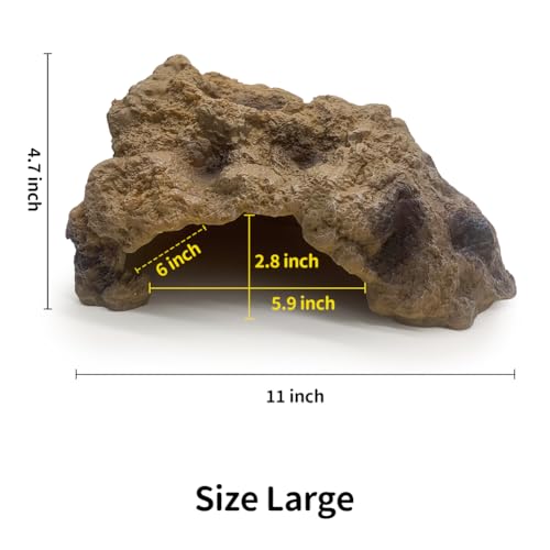 Reptile Simulation Rock Cave Hideouts Terrarium Habitat Décor Bearded Dragon Hideout for Turtles Lizards Snakes Crab (Large)