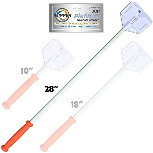 Flipper Platinum Aquarium Hand Scraper Tool – Glass and Acrylic Fish Tank Cleaner – Aquarium Glass Cleaner - Aquarium Glass Scraper with Serrated Blade 28"