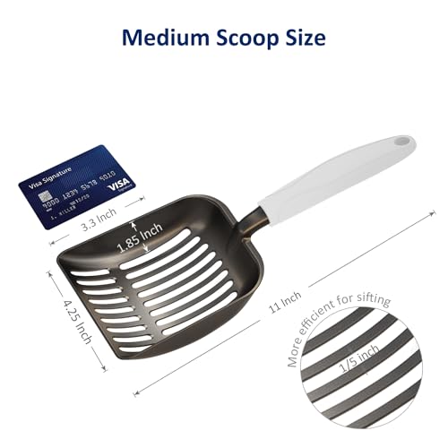 WePet Cat Litter Scoop, Non-Stick Plated Aluminum Alloy Sifter, Kitty Durable Metal Scooper, Deep Shovel, Long Handle, Kitten Pooper Lifter, Size Medium, Coated Black Body with Grey Handle - color: #05 Grey, size: Medium