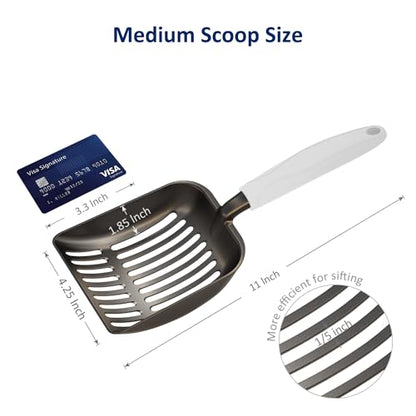 WePet Cat Litter Scoop, Non-Stick Plated Aluminum Alloy Sifter, Kitty Durable Metal Scooper, Deep Shovel, Long Handle, Kitten Pooper Lifter, Size Medium, Coated Black Body with Grey Handle - color: #05 Grey, size: Medium