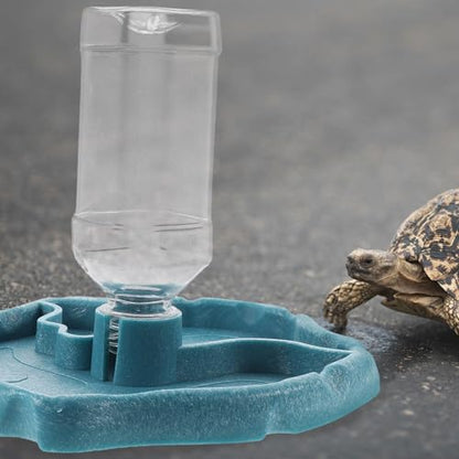 KALLORY Automatic Reptile Waterer and Turtle Food Dish Portable Water Dispenser Bowl for Lizards and Tortoises with Self-Filling Reservoir Lake Blue Suitable for Terrariums