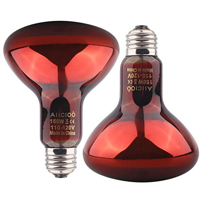 Aiicioo Reptile Red Night Light Bulb - 150W Reptile Heat Lamp Bulb Infrared Basking Spot Lamp for Bearded Dragon Lizard Turtle Hermit Crab Leopard Gecko Snake Chameleon Tank - color: ['Red'], size: ['150W']