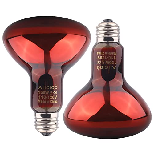 Aiicioo Reptile Red Night Light Bulb - 150W Reptile Heat Lamp Bulb Infrared Basking Spot Lamp for Bearded Dragon Lizard Turtle Hermit Crab Leopard Gecko Snake Chameleon Tank - color: ['Red'], size: ['150W']