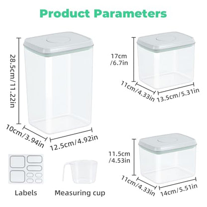 3 Pack Flour and Sugar Storage Containers with Pop-up Lid, 1.26Qt + 2.11Qt + 3.48Qt Food Storage Container for Rice, Spaghetti, Pasta, Nuts, Snack, Candy, Dog Treat, Kitchen Pantry Organization