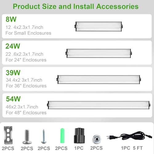 Aiicioo T5 HO UVB Reptile Light Fixture 5.0 8W Light Combo Kit 12 Inch Light Fixture Reptile Terrarium Hood with 8W Reptile Light Bar for Bearded Dragon Lizards Turtle Tank - size: 5.0 8W 12Inch