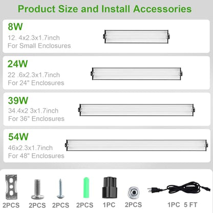 Aiicioo T5 HO UVB Reptile Light Fixture 10.0 24W Light Combo Kit 22 Inch Light Fixture Reptile Terrarium Hood Reptile Light Bar for Bearded Dragon Lizards Turtle Tank - size: 10.0 24W 22Inch