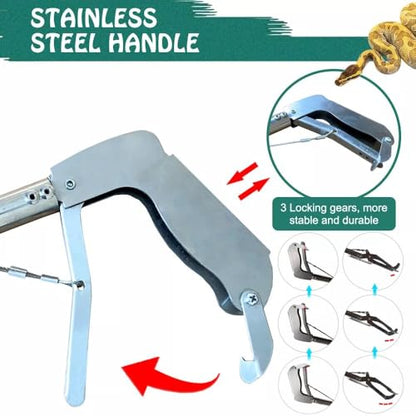 52“ Snake Tongs Collapsible Grabber, Professional Reptile Snake Catcher Wide Jaw Handling Tool, Stainless Steel Snake Hook