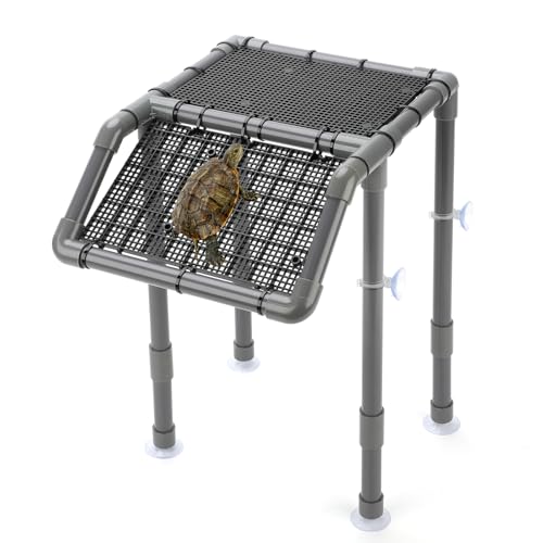SKARUS Adjustable Turtle Basking Platform Suspended Dock for 15-90Gal Tank | 6.49"-15.16"H adjustable turtle basking platform with 10.8"x8.7" freestanding dock and non-slip ramp for aquarium tanks. - color: Grey, size: 10.8"W