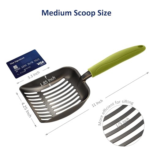 WePet Cat Litter Scoop, Non-Stick Plated Aluminum Alloy Sifter, Kitty Durable Metal Scooper, Deep Shovel, Long Handle, Kitten Pooper Lifter, Size Medium, Coated Black Body with Green Handle - color: #03 Green, size: Medium