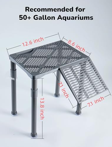 Large Wide Turtle Basking Platform with Built-in Food Tray, Zero Zip-Tied, Non-Slip Ramp, Resting Turtles Dock, for 50–120 Gallon Aquariums(14-in Width) Spacious Multi-Turtle Tank Accessories - size: Large（12.6×8.6inches）