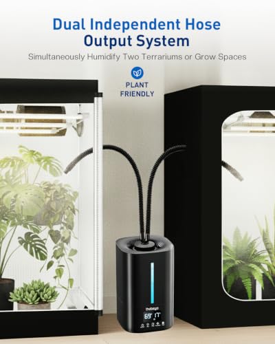 1.32 Gal / 5L Reptile Fogger Humidifier, with Remote & Timer, with Precise Humidity Control, Terrarium Humidifier Suitable for indoor Plants, Grow Tent, Greenhouse, Reptiles & Amphibians (Dual Hose)
