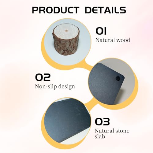 Reptiles Basking Platform with Wooden Pile, 11.8×6×2.4", Extra Large Slate Rocks for Bearded Dragon, Basking Rock for Tortoise Turtle Ball Python Snake Lizard Gecko Chameleon Hideout