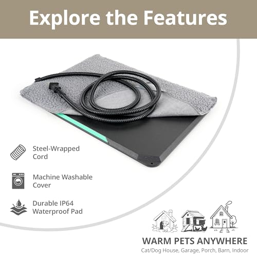 Outdoor Heated Pad for Small Animals, Anti-Bite & Waterproof Cat Heating Pad, Indoor Pet Warmer for Cat Houses/Rabbit Hutches/Chick Brooders in Extreme Weather, 16.5" x 11.8", 35 Watts