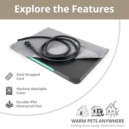 Outdoor Heated Pad for Small Animals, Anti-Bite & Waterproof Cat Heating Pad, Indoor Pet Warmer for Cat Houses/Rabbit Hutches/Chick Brooders in Extreme Weather, 16.5" x 11.8", 35 Watts